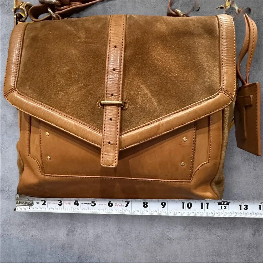 Tory Burch 797 Satchel Bag Womens Medium Tan Suede Leather Crossbody HTF-READ